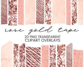 20 Rose Gold Washi Tape ClipArt Digital Washi Tape Clipart, Tape Clipart Instagram Frame Foto Digital Tape, Washi Tape Overlays Clipart