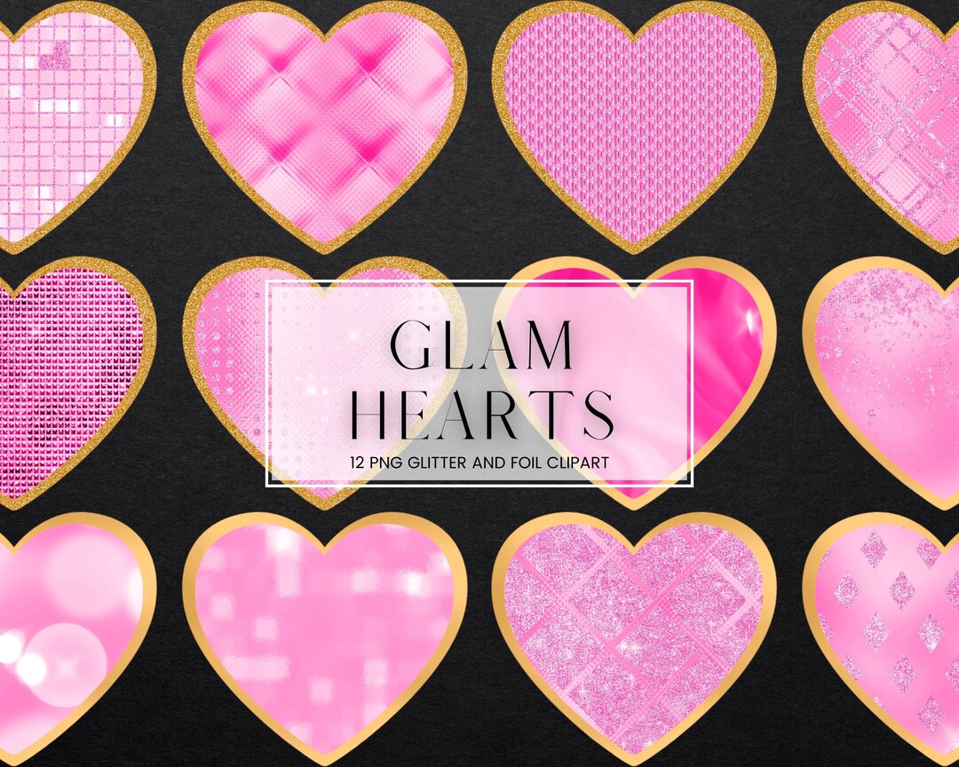 Glam Heart Clipart, Sparkling Pink Glitter Love Heart Clip Art, Gold ...