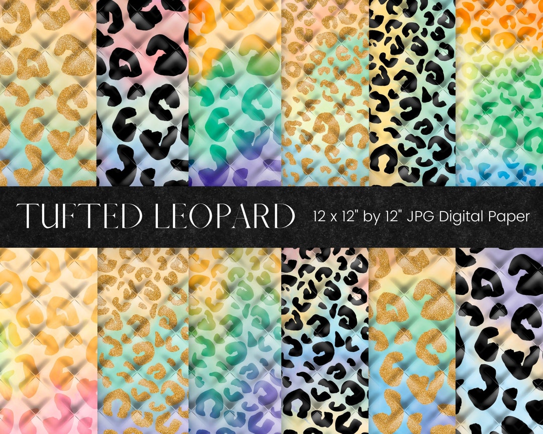 Tufted Leopard Print Digital Paper, Gold Glitter Animal Print ...