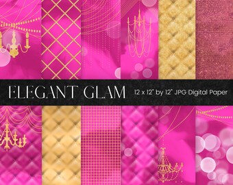 Elegant Glam Digital Paper, Chandelier digital paper, Tufted Gold Glitter Background, Pink Watercolor Texture Pattern, Luxury Scrapbooking