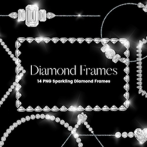 White Diamond Frame Clipart, White Diamond Borders Overlay, Glitter Gems Clip Art, Diamond Circle, Square Frames, Commercial Use