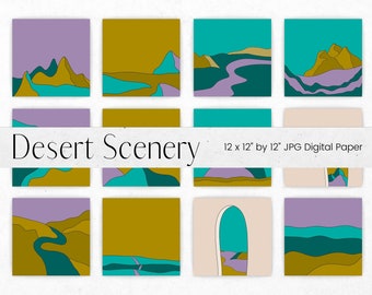 Desert Scenery Digital Paper, Abstract Desert landscape Textures, Boho Scene Poster Background Pattern, Scrapbook Paper, Commercial Use