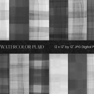 Colourful Watercolor Plaid Digital Paper, Black Tartan Pattern, Grey Plaid Background, Holiday Printable Digital Scrapbooking