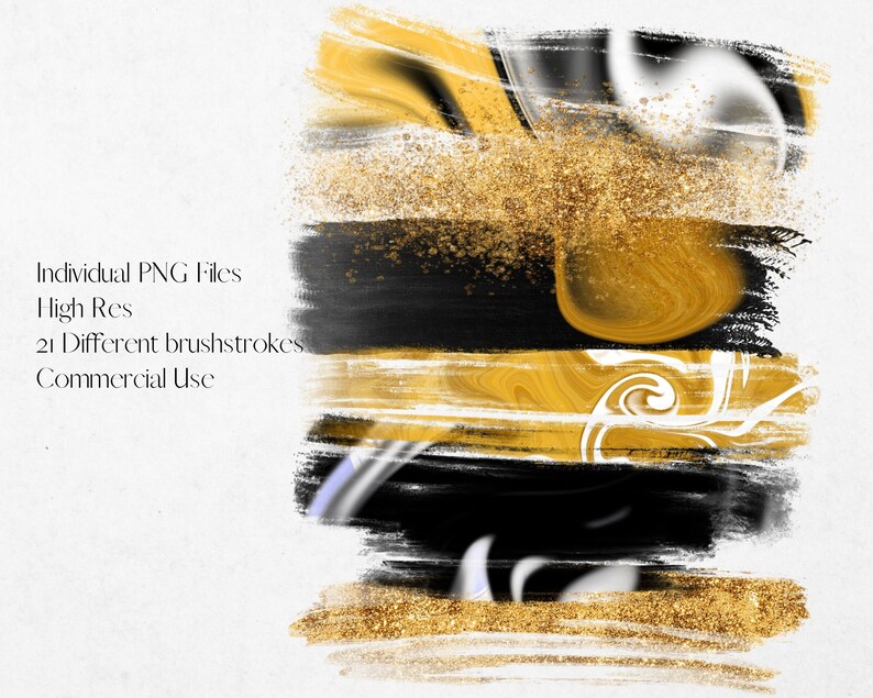 Swirling Monochrome Paint Clipart PNG Watercolour Paint Gold Brush Stroke Gold Glitter Clip Art Commercial Use Black White