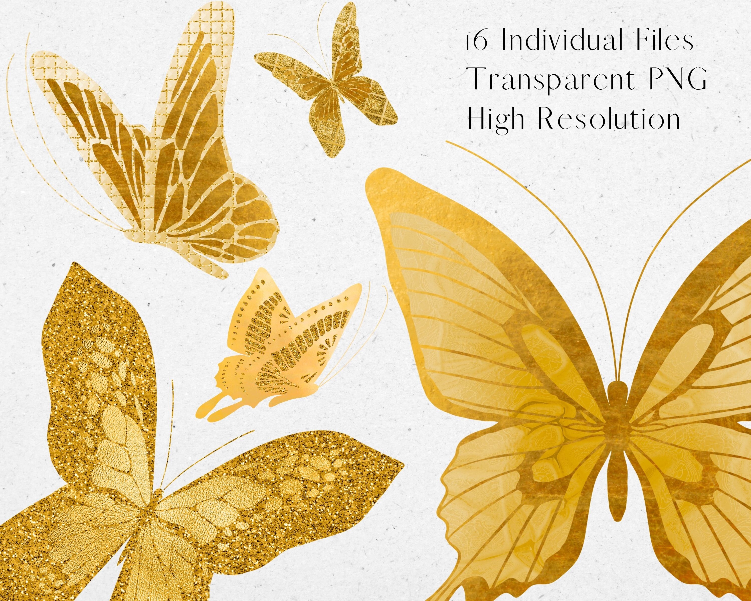Gold Butterfly Clipart Foil and Glitter Butterflies PNG Etsy UK