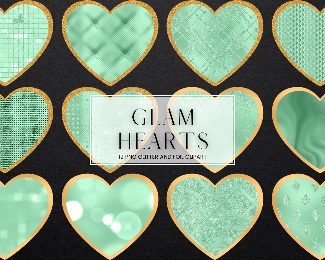Glam Heart Clipart, Sparkling Green Glitter Love Heart Clip Art, Gold ...