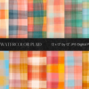 Bunte Aquarell, digitales Papier kariert, rosa gelb Tartan Muster, blau karierter Hintergrund, Urlaub druckbare digitale Scrapbooking