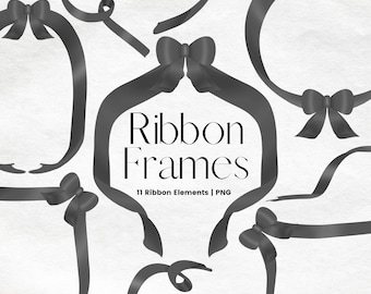 Black Ribbon Frame Clipart, Ribbon Clipart, Black Bow Digital Clipart, Border and Frame Baby Shower Invitations, Commercial License