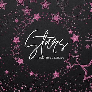 21 Rose Gold Glitter Stars Clipart Set, Pink Glitter Star Frames and Borders, PNG Galaxy Stardust Overlay, Star Clip Art, Commercial Use
