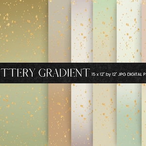 May include: Set of 15 digital papers featuring a gradient background with gold glitter. Each paper is 30.48 cm by 30.48 cm.