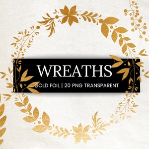 20 Gold Foil Frames and Wreaths clipart png, foil circle frame scrapbooking clipart, gold invitation wedding, wreaths file commercial use