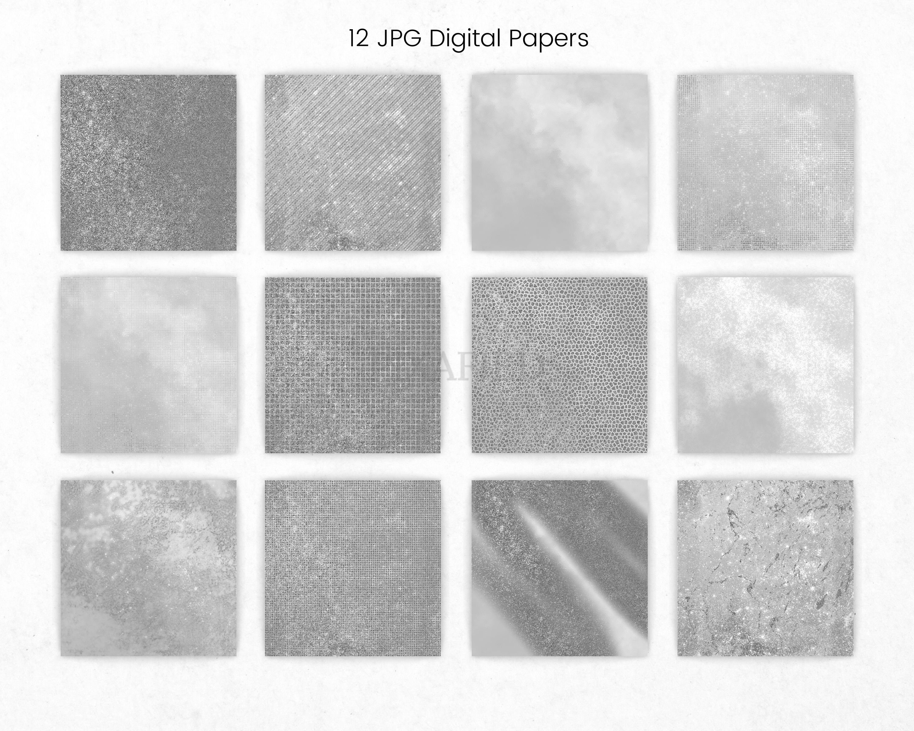 Silver Sparkling Digital Paper Packs, Glitter Pattern, Shimmer Textures ...