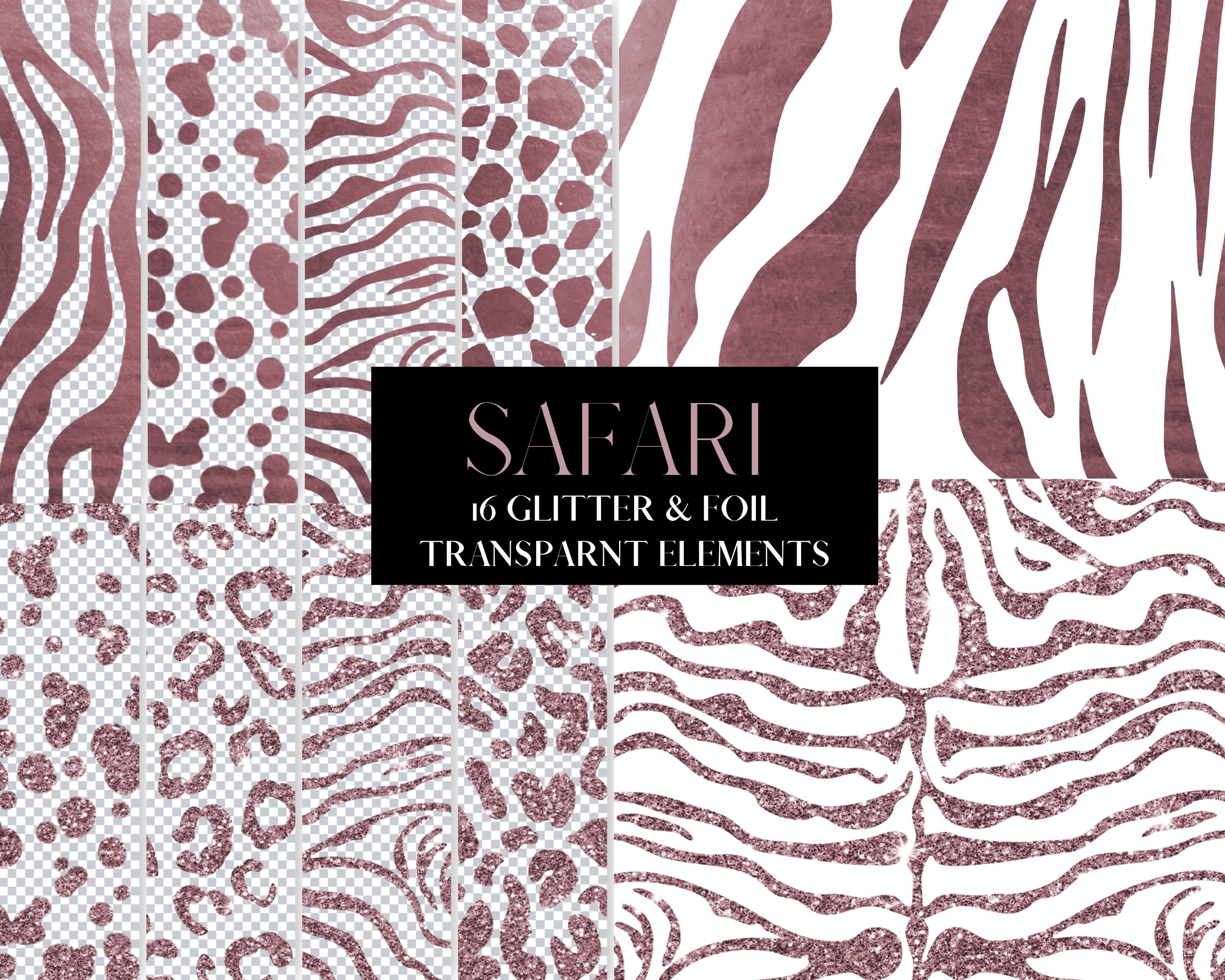16 Rose Gold Glitter and Foil Animal Print Pattern Overlays, Tiger ...