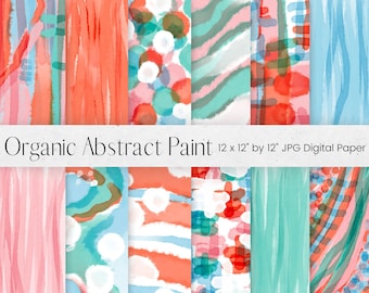 Organic Abstract Digital Paper Pattern, Red, Blue Abstract Shapes Texture, Abstract Background, Digital Scrapbook Paper, Commercial Use
