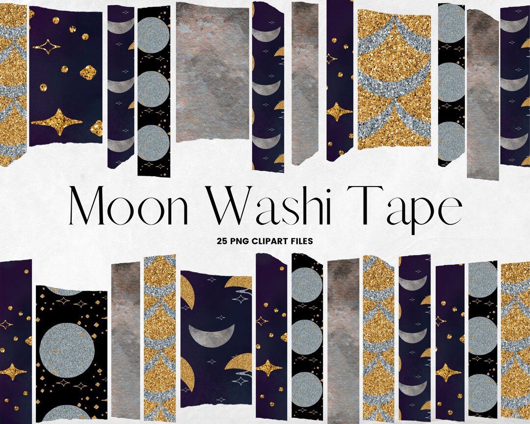 Moon Washi Tape Clipart, Digital Planner Sticker Clipart, Glitter ...