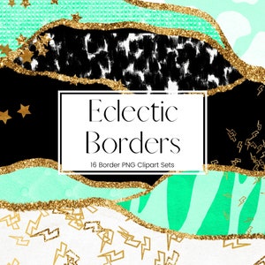 Eclectic Border Clipart, Purple Border Overlays, Transparent PNG crafting clipart, Gold Glitter Border Frames, Invitation Commercial License