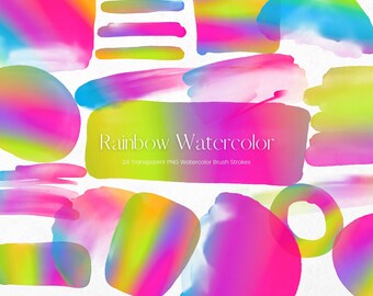 Rainbow Watercolour Brush Stroke Clipart, Transparent PNG Watercolour Paint, Digital Paint Clipart, Rainbow Brushstrokes