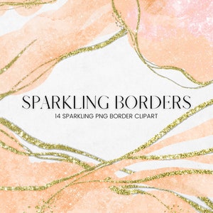 Sparkling Borders Clipart, Glowing Orange and Gold Glitter Border Overlay Digital Clip Art, Sparkling Transparent PNG Frame, Commercial Use