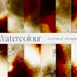 Gold Glitter and Beige Watercolour Pattern Digital Paper, Glitter Pattern, Orange Scrapbook Paper, Watercolour Background Textures