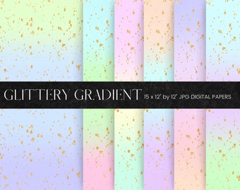Glitzer Farbverlauf digitales Papier, Regenbogen Ombre digitales Muster, Gold Glitter Textur, Farbverlauf Hintergrund, Ombre digitales Scrapbook Papier