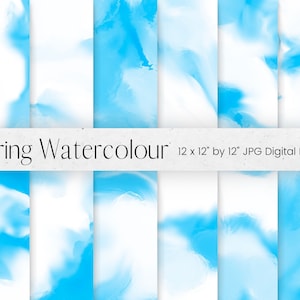 Watercolour Digital Paper, Blue Watercolor Washes Pattern, Background Brush strokes Texture, Printable scrapbook paper