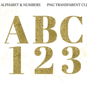 GOLDFOLIE ALPHABET digitale ClipArt Buchstaben, Zahlen, druckbare Goldfolie Buchstaben, große Alphabet Clip Art, Transparent Png kommerzielle Nutzung