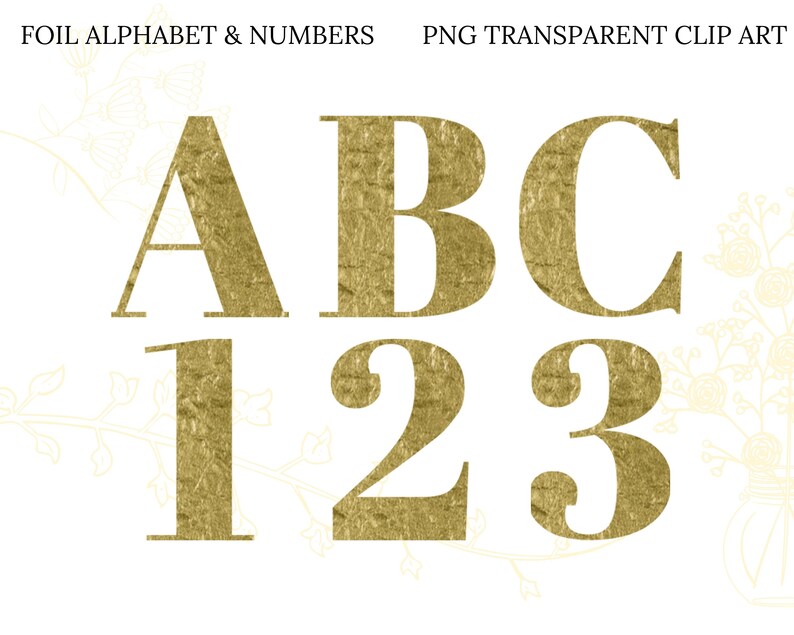GOLD FOIL ALPHABET Digital Clipart Letters Numbers Printable Etsy