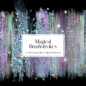Sparkling Rainbow Glitter and Foil Brushstroke Clipart, Mermaid Paint Clipart, PNG Metal Glitter Unicorn Paint Brush stroke, Commercial Use