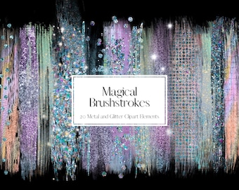 Sparkling Rainbow Glitter and Foil Brushstroke Clipart, Mermaid Paint Clipart, PNG Metal Glitter Unicorn Paint Brush stroke, Commercial Use