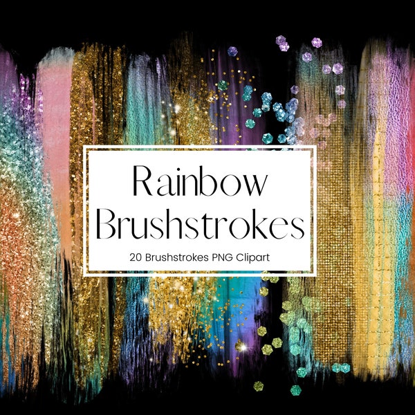 Sparkling Gold and Rainbow Glitter Clipart, Foil Brushstroke, Metallic Paint Clipart, PNG Metal Glitter Paint Brush stroke, Commercial Use