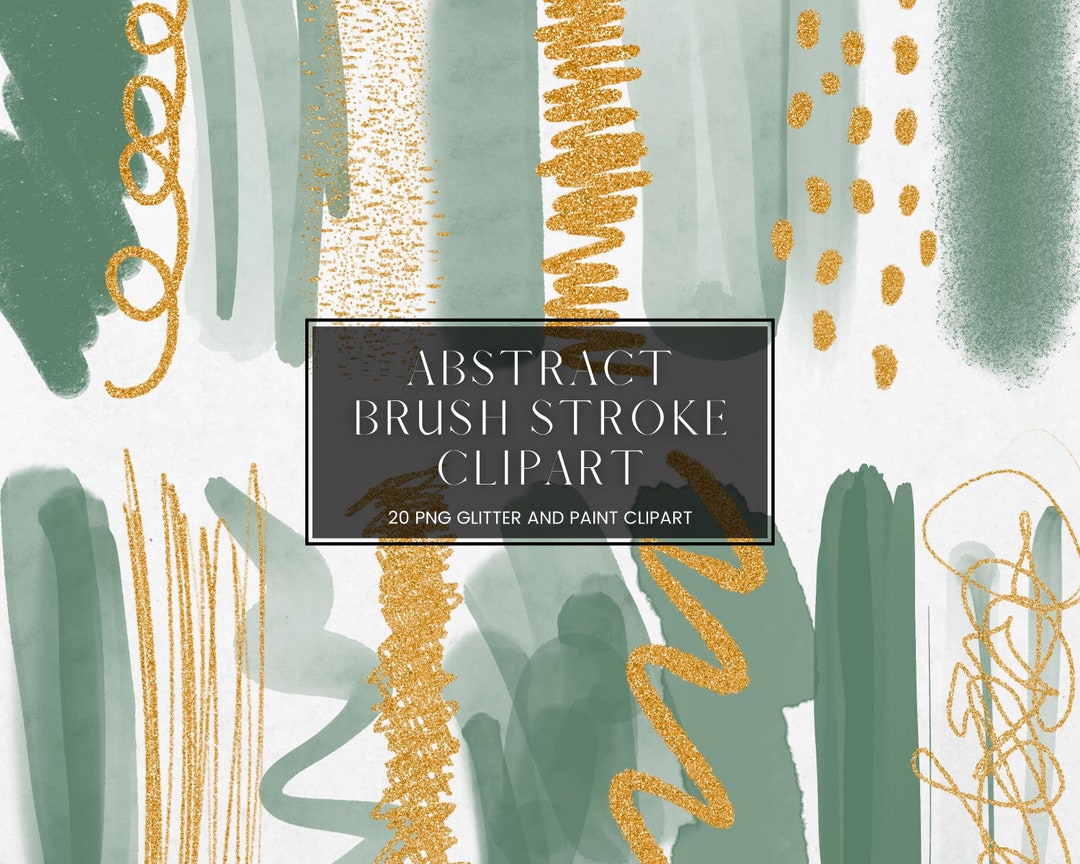 Green Abstract Brushstroke Clipart, Gold Glitter Paint, Transparent PNG