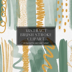 Groene abstracte penseelstreek clipart, gouden glitter verf, transparante PNG aquarel verf, texturen penseelstreken illustraties