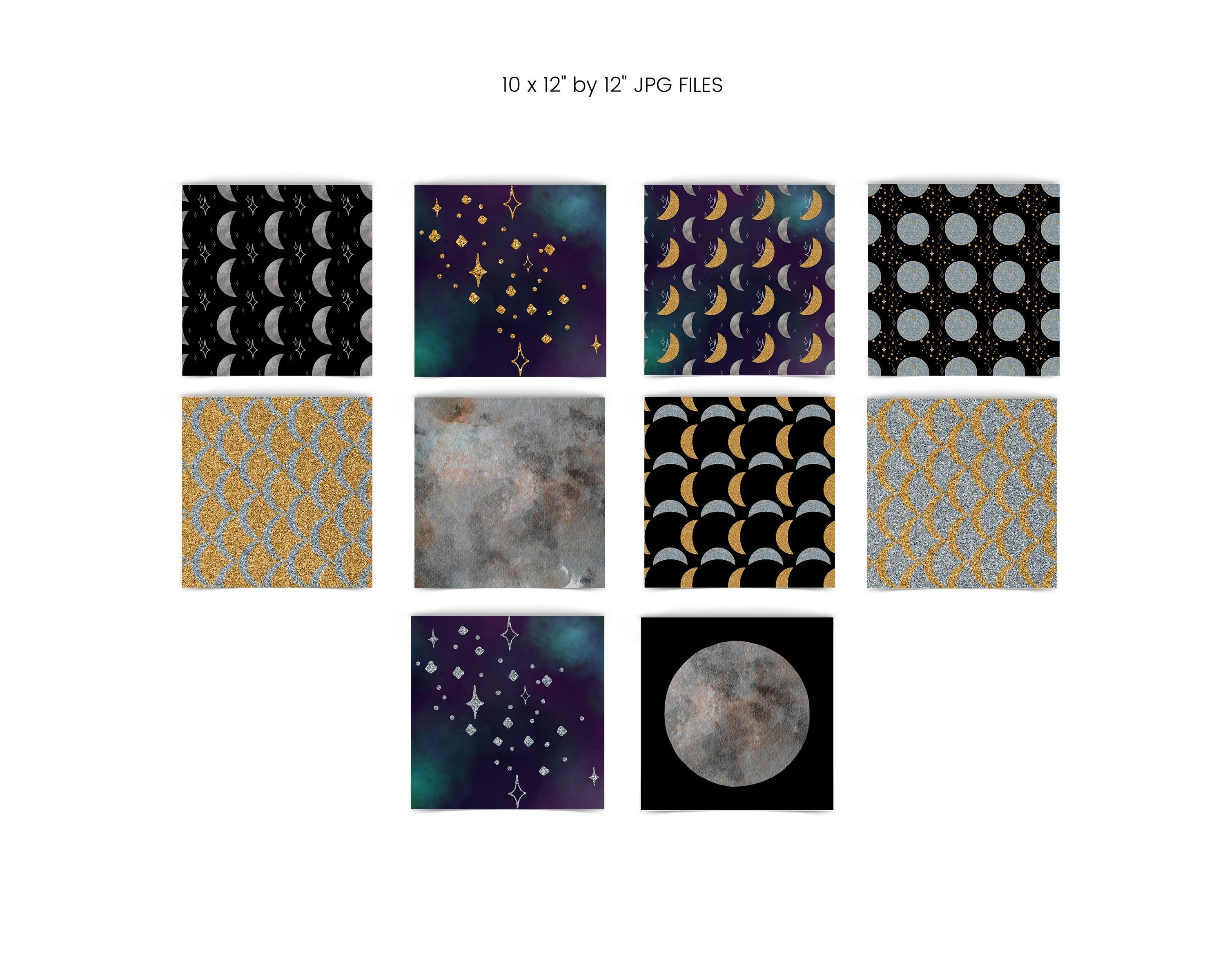 Moon Stars and Galaxy Digital Paper Gold and Silver Glitter - Etsy