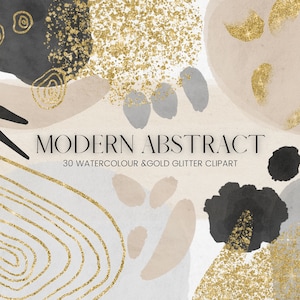 Imágenes prediseñadas de formas abstractas modernas, PNG Beige, verde, forma de brillo dorado, pinceladas de acuarela transparente Clip Art, uso comercial