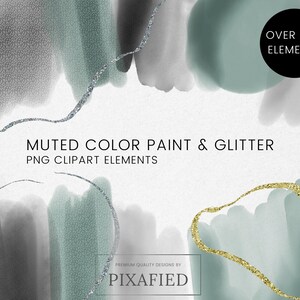 30 Watercolor and Glitter Abstract Paint Brush Strokes, Green Emerald Black Watercolour PNG Clipart Gold and Silver Glitter, Commercial Use