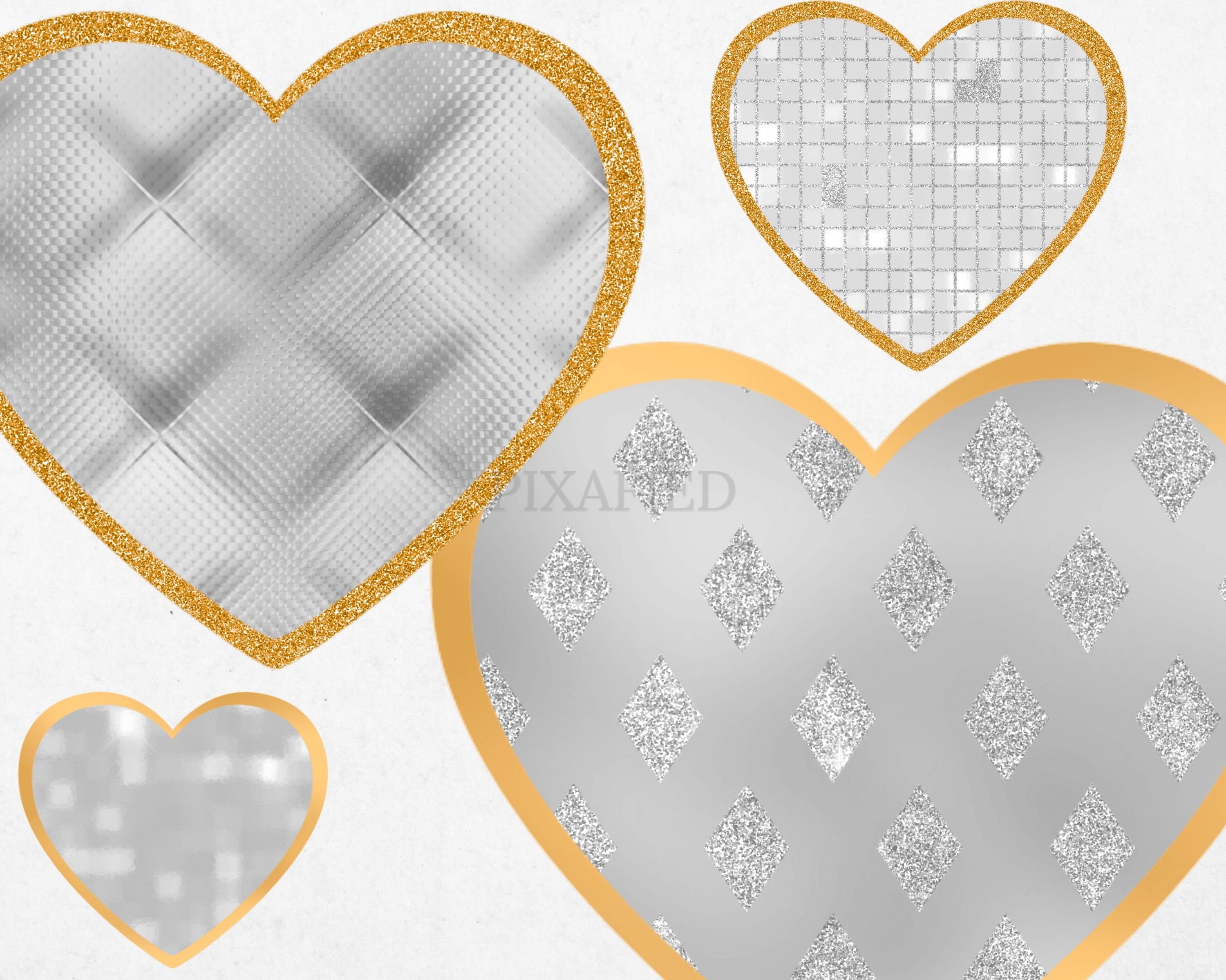 Glam Heart Clipart, Sparkling Silver Glitter Love Heart Clip Art, Gold ...