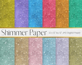 Shimmer Digital Paper, Yellow, Pink, Blue Sparkling Sequin Pattern, Diamond Glitter Scrapbook Paper, Metallic Glam Background Textures