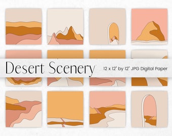 Desert Scenery Digital Paper, Abstract Desert landscape Textures, Boho Scene Poster Background Pattern, Scrapbook Paper, Commercial Use