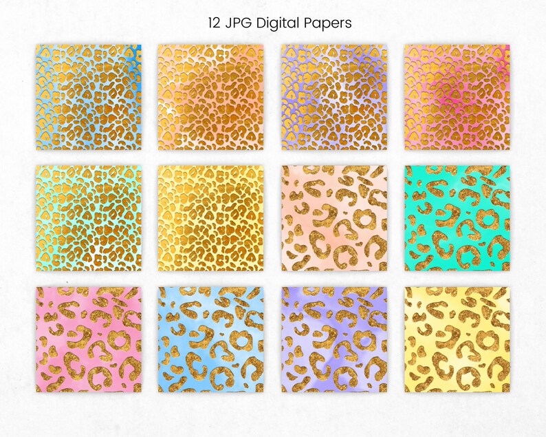 Gold Leopard Print Digital Paper Glitter Animal Print - Etsy