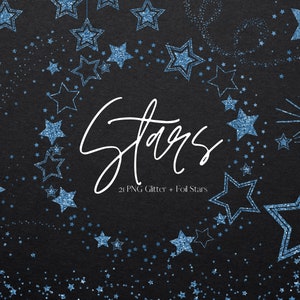 21 Blaue Glitzer Sterne Clipart-Set, Blaue Glitzer Sterne Rahmen und Grenzen, PNG Galaxy Stardust Overlay, Stern Clip Art, kommerzielle Nutzung