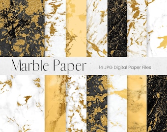 Gold Marble Pattern Digital Paper, Gold, Black and White Marble Pattern, Marble Texture Scrapbook Paper, Stone Background Textures