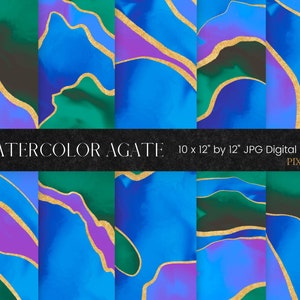Watercolor Agate Digital Paper, Gold Glitter and Agate Pattern Background , Watercolour PNG Texture, Modern Geode Scrapbook Paper