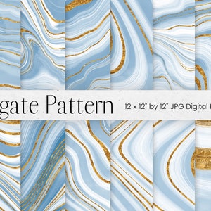 Blue Agate Digital Paper, Gold Glitter and Agate Pattern Background , Blue Stone Texture, Geode Scrapbook Paper, Commercial Use