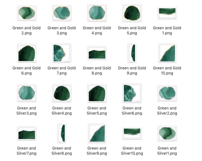 Download 20 Agate Clipart Elements Emerald Green Gold and Silver | Etsy