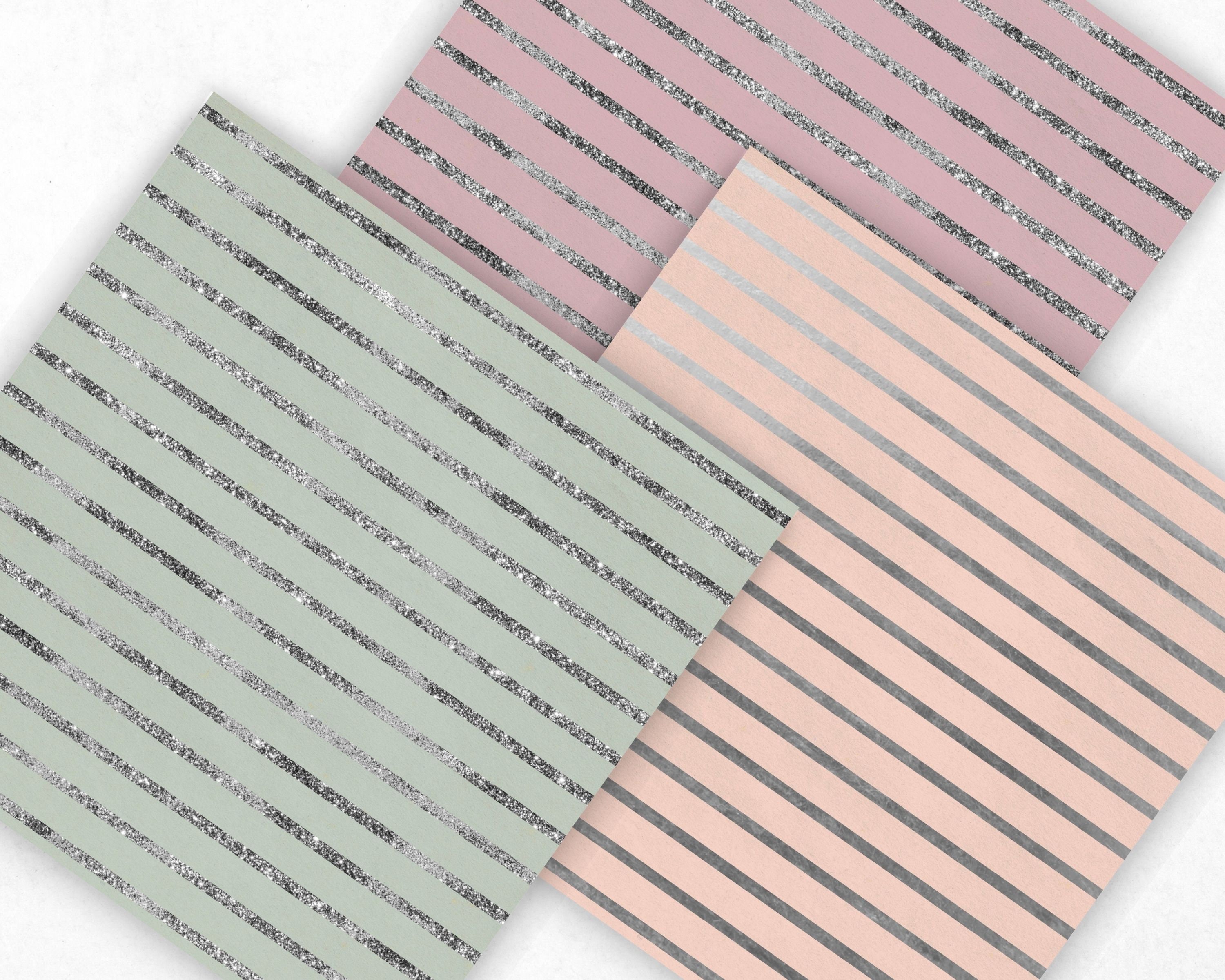 Silver Striped Pattern Digital Paper, Pink, Beige, Blue Paper, Gold ...