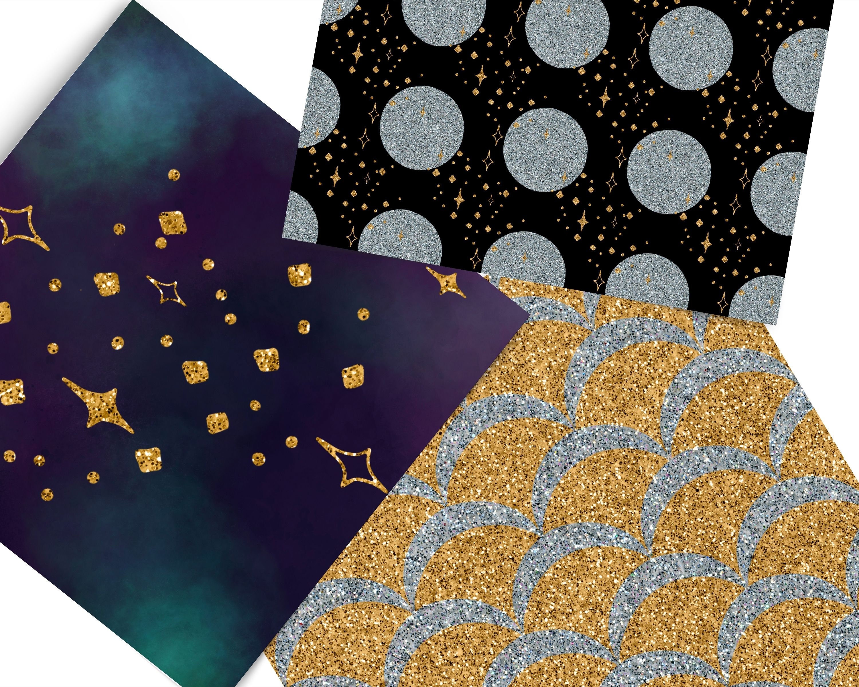 Moon Stars and Galaxy Digital Paper Gold and Silver Glitter - Etsy