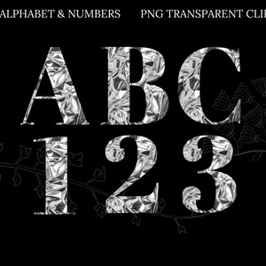 SILVER FOIL ALPHABET Digital ClipArt Letters, Numbers, Printable Silver Foil Letters, Large Alphabet Clip Art Transparent Png commercial use
