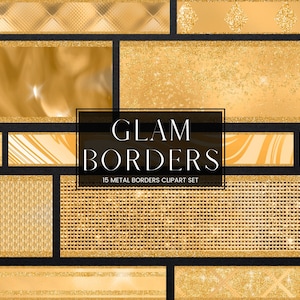 Gold Glitter Glam Border Clipart, Luxury Gold Metal Foil PNG Borders, Gold Dividers and Frame Clip Art, Commercial Use