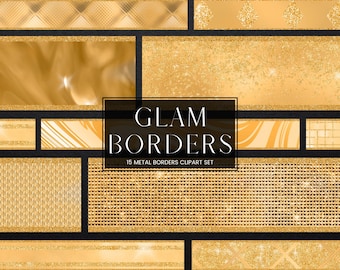 Gold Glitter Glam Border Clipart, Luxury Gold Metal Foil PNG Borders, Gold Dividers and Frame Clip Art, Commercial Use