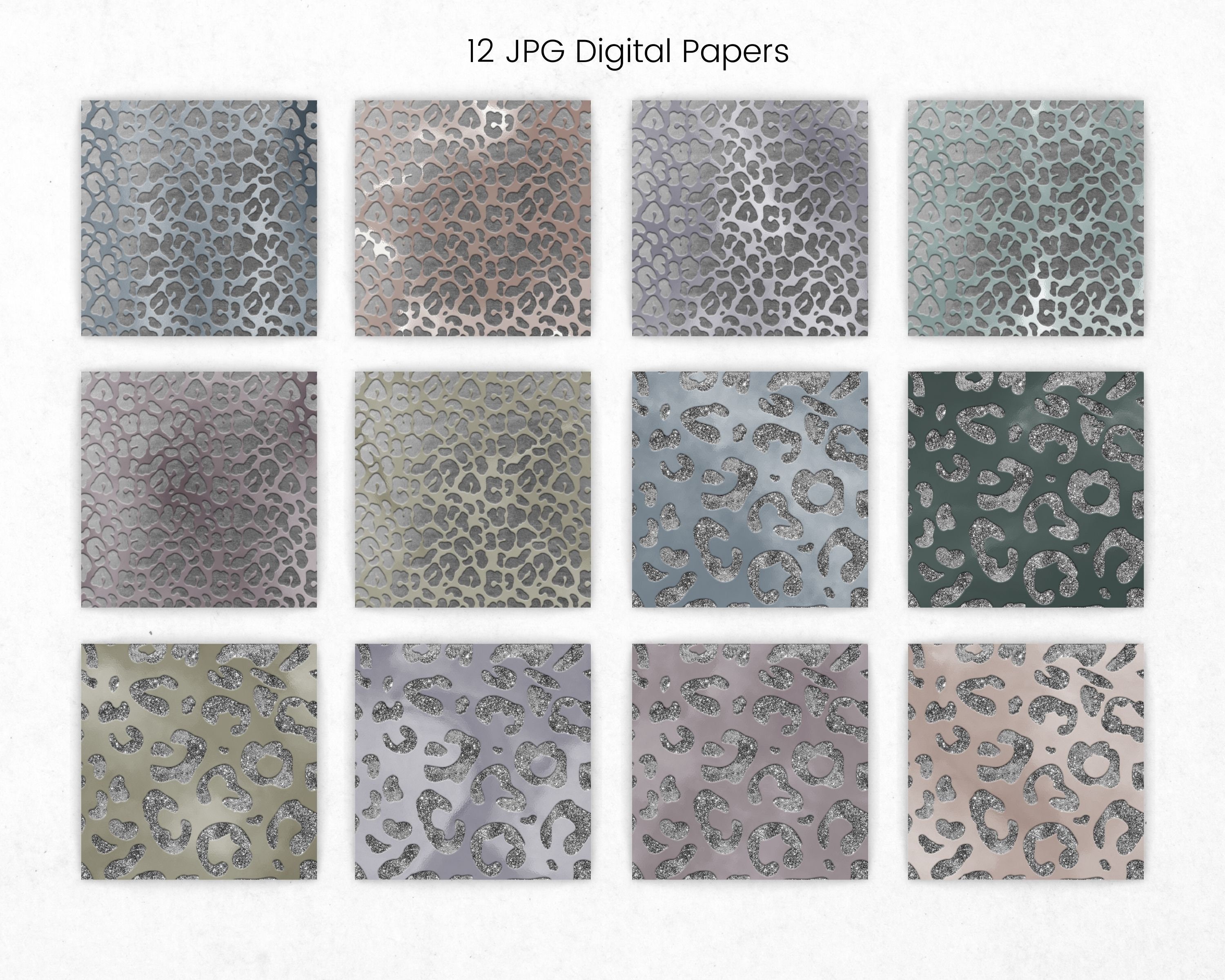 Silver Leopard Print Digital Paper, Glitter Animal Print Pattern ...